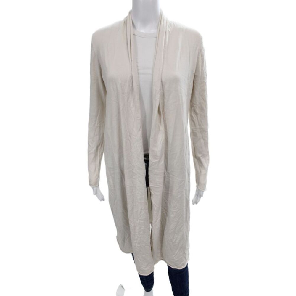 Neiman Marcus Womens Ivory Cotton Cowl Neck Cardigan Long Sleeve Size S